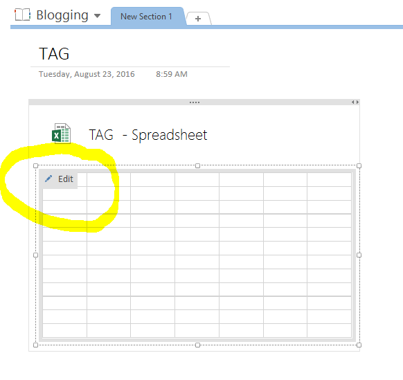embed excel spreadsheet in onenote